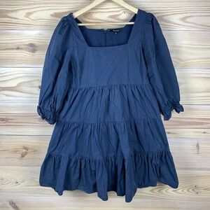 Madewell Dress 8 Lizzie Poplin Babydoll Puff Sleeve Square Neck Tiered